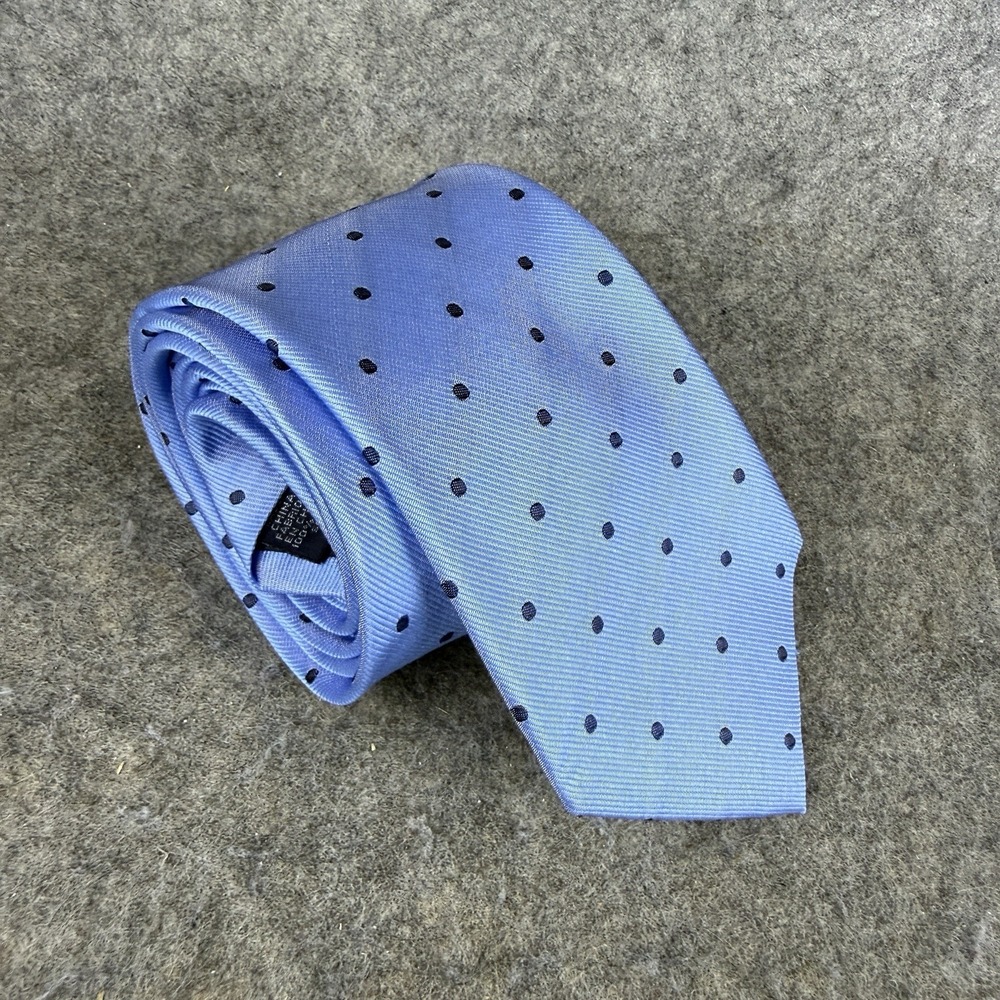 Land's End‎ Men's Necktie Blue Polka Dot 100% Silk Tie Classic Office Work